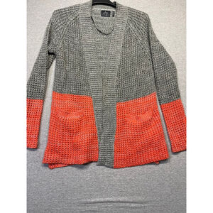 Women's J&J Cardigan Sweater L/G Gray & Orange